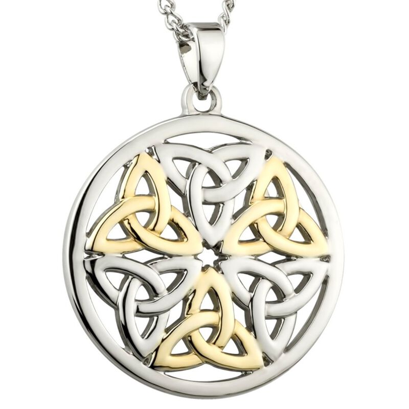 Two Tone Gold And Silver Celtic Trinity Knot Designed Pendant