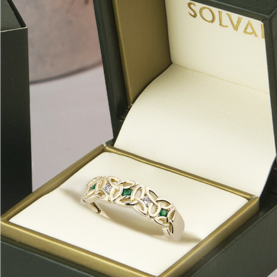 9 Carat Gold Trinity Knot Ring With Emerald Cubic Zirconia Stone