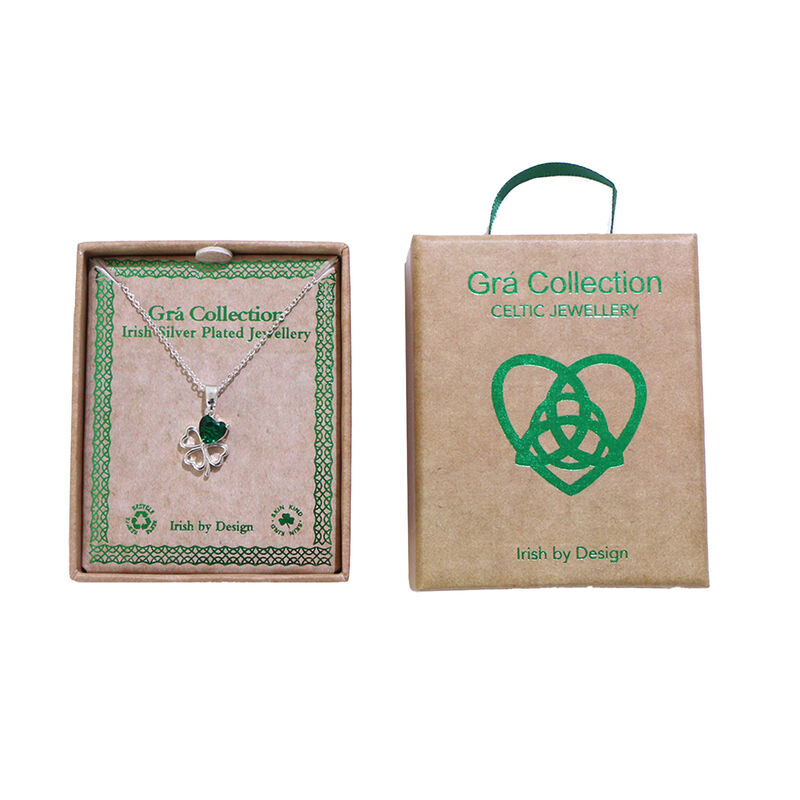 Grá Collection Silver Plated 1 Green Cubic Zirconia Stone Clover Pendant