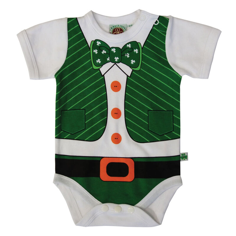 Full Leprechaun Baby Vest With a Shamrock and Bow Tie Design