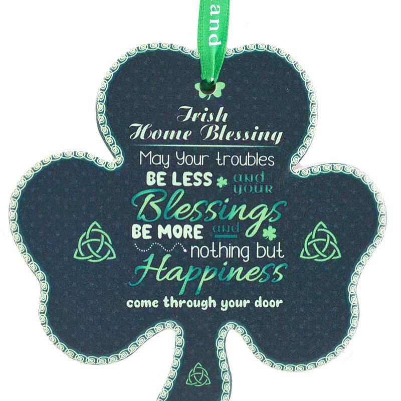 Shamrock-Shaped Ceramic Plaque With Traditional Irish Home Blessing