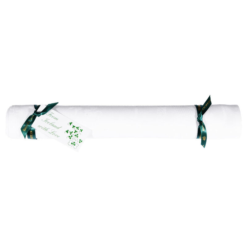 Large Irish Linen White Celtic Damask Table Runner – Presented in a box
