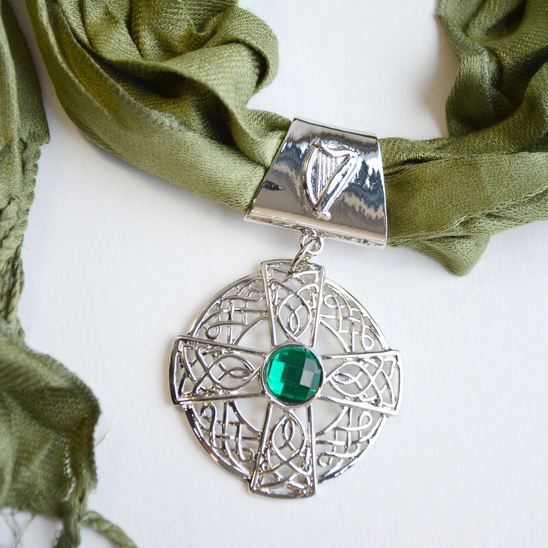 Celtic Cross Jewelry Scarf Green