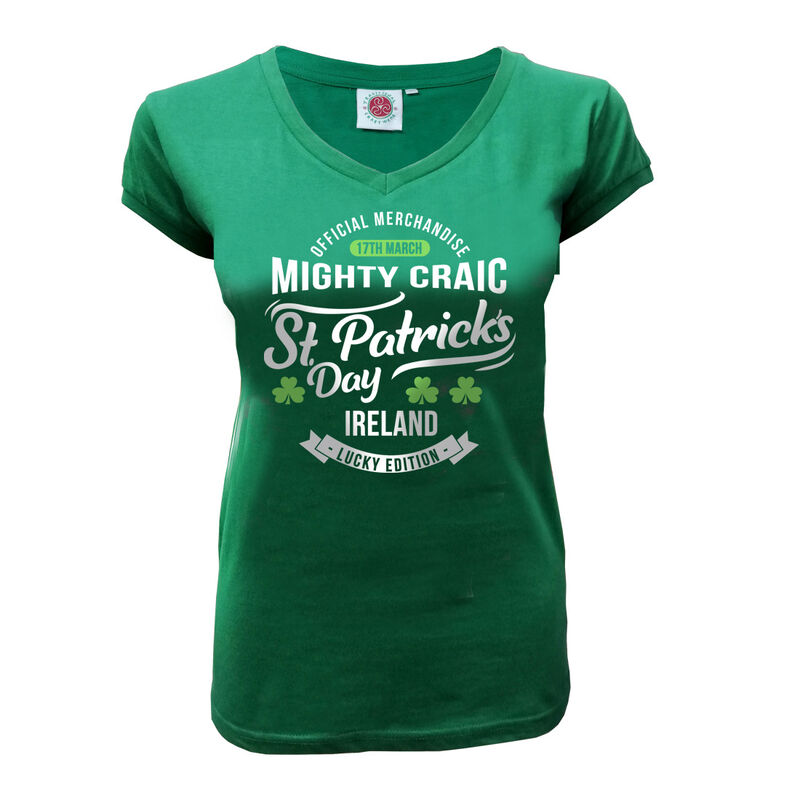 St. Patrick's Day Mighty Craic Lucky Edition Ladies T-Shirt, Green Colour