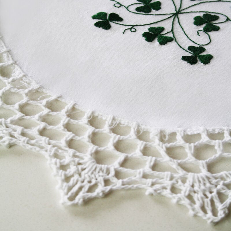 Pure Cotton White Table Centre Designed With Shamrock Crochet  30Cm