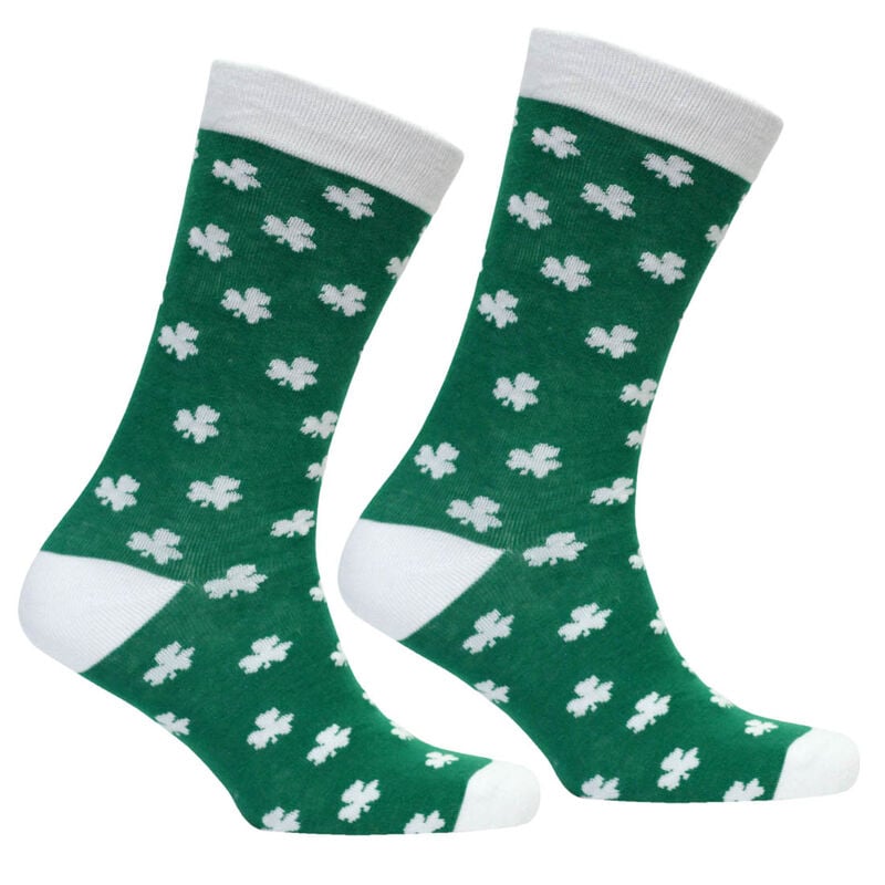 Green Lucky Irish Socks With White Toe And Shamrock Pattern Design