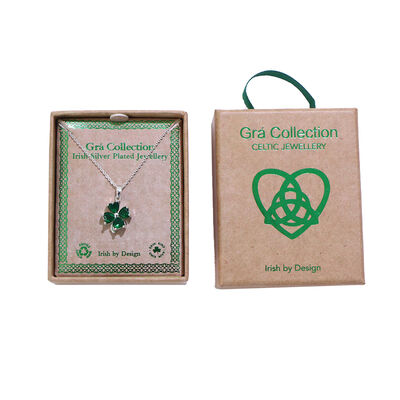 Grá Collection Silver Plated 4 Green Cubic Zirconia Stones Clover Pendant
