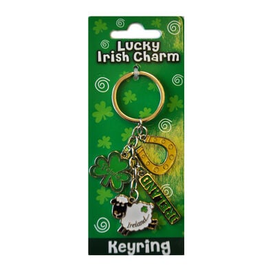 Irish Style Charm Keychain With Lucky Horseshoe and Sheep