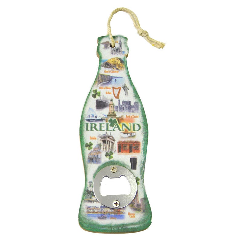 Famous Landmarks Of Ireland City Round Bottle Opener With Green Text