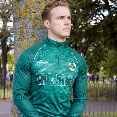 Ireland Zipped Performance Top Green Colour With Shamrock Crest