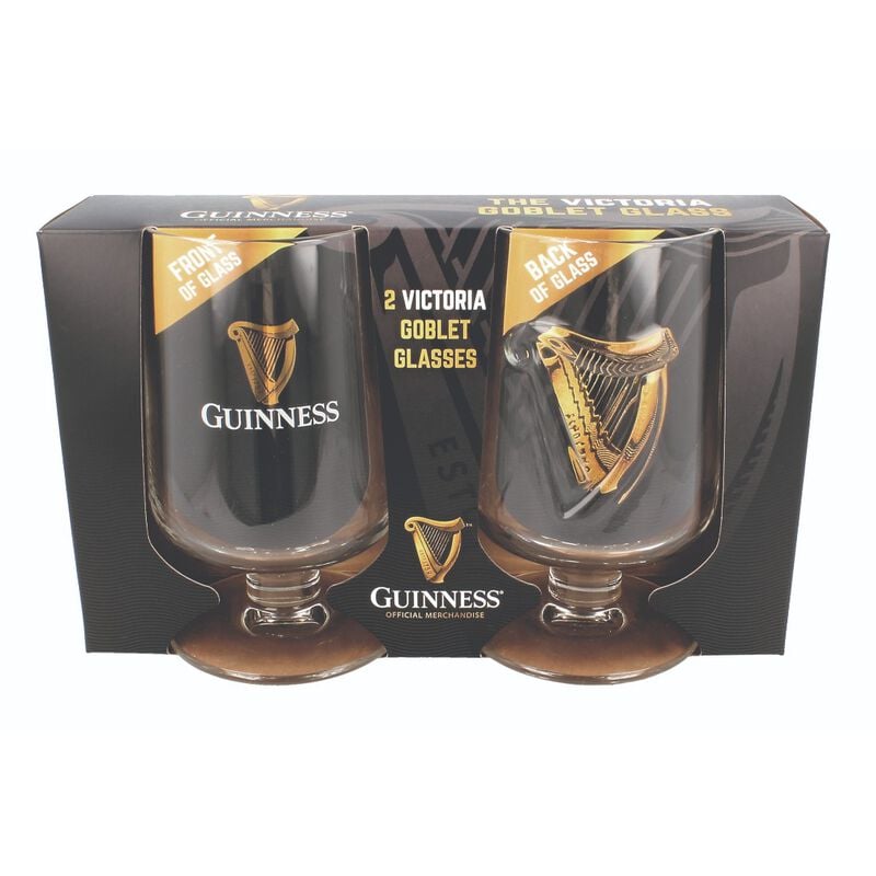 Guinness 2-Pack Embossed Victoria Goblet Stem Glasses With Harp Design