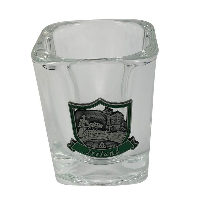 Irish Shot Glass With Famous Ireland Landmarks Designed Crest