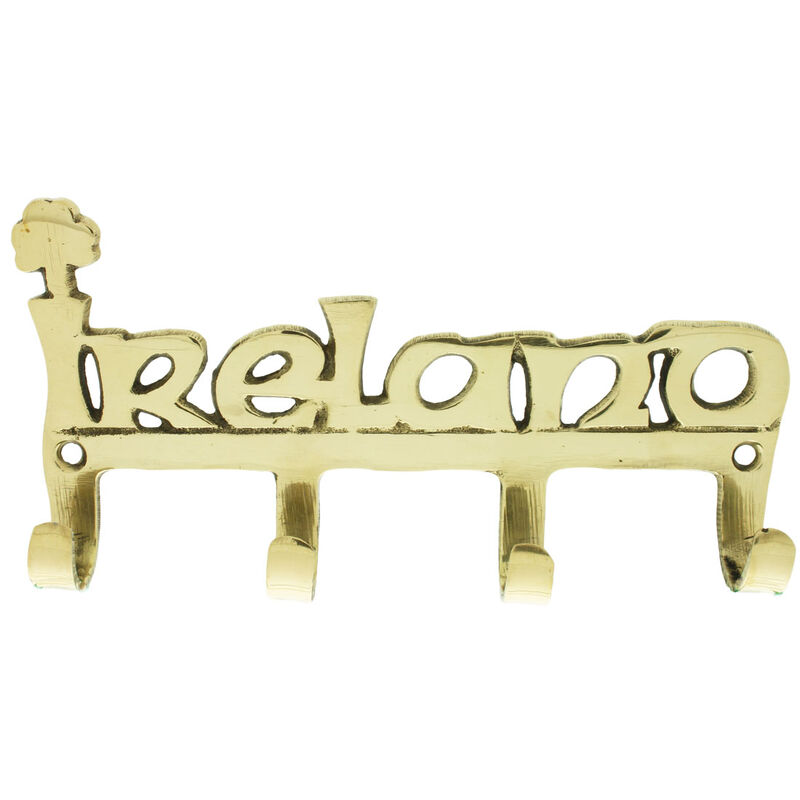 Solid Brass Four Hook Key Rack With Ireland Wording