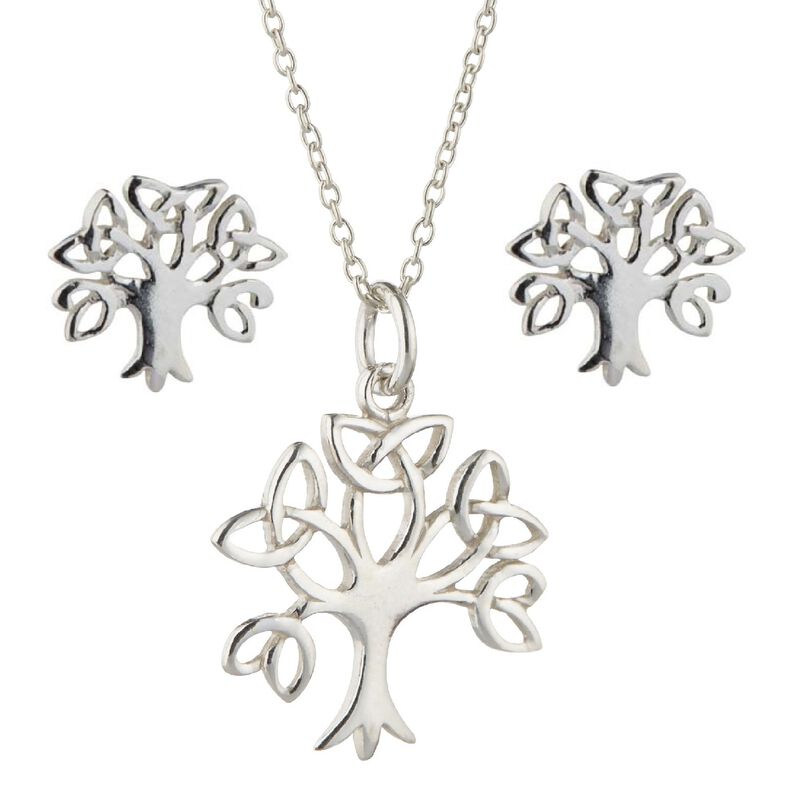 Hallmarked Sterling Sliver Set Of Tree Of Life Earrings and Pendant