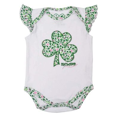 White Baby Vest With Shamrock And flowers Design