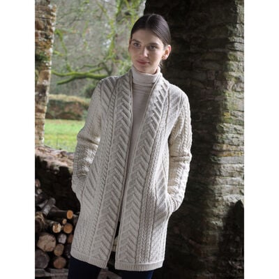 Ladies Traditional Knit Edge To Edge Long Coat  Natural Colour 