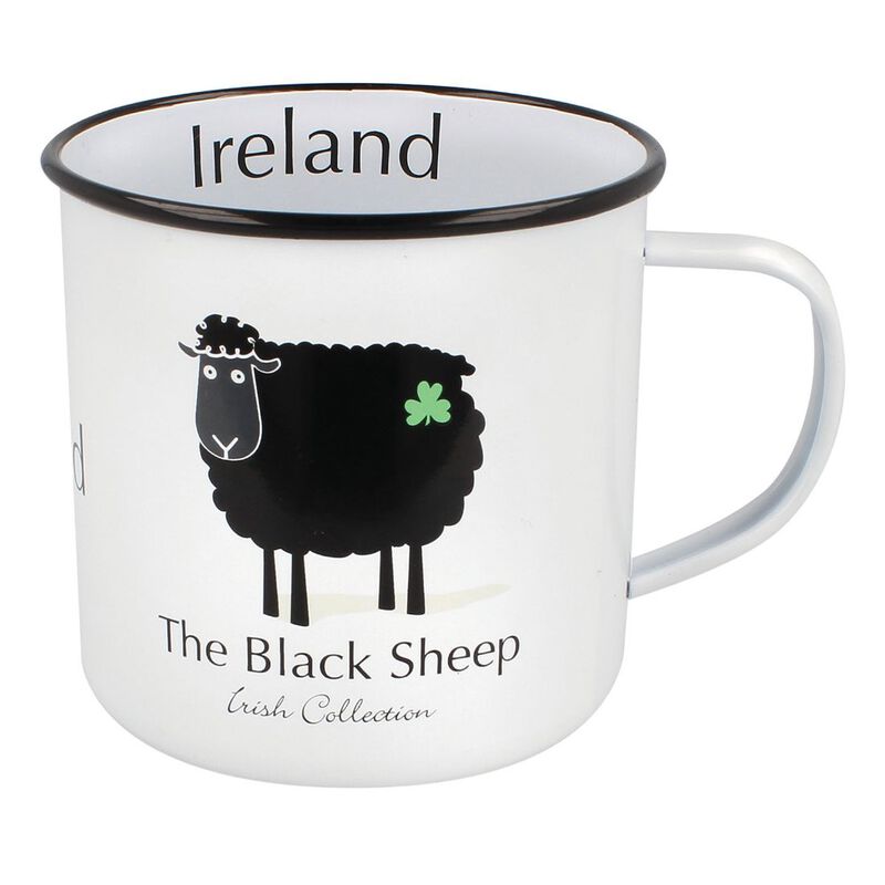 The Black Sheep Irish Collection Black With Shamrock Sheep Enamel Mug