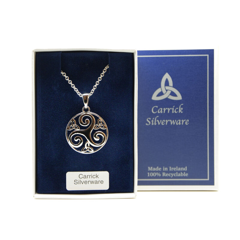 Silver Plated Carrick Silverware Triskele With Celtic Knots Pendant