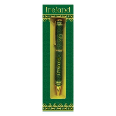 Shamrock Spiral Ireland Pen With A Green And Yellow Celtic Design