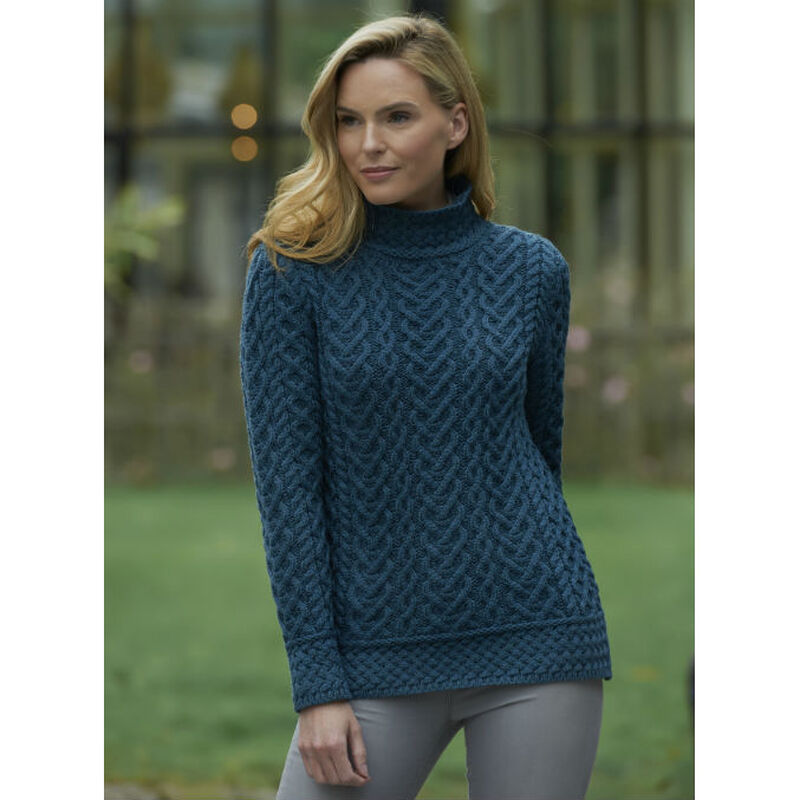 High Neck Cable Aran Sweater