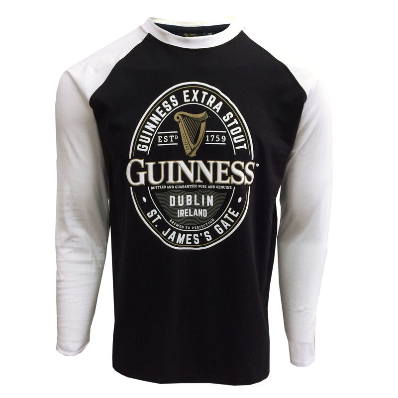 Black And White Guinness Long Sleeve T-Shirt With Dublin Ireland Label