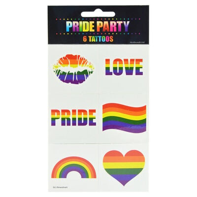 Pride Party Designed Coloured Six Pack Of Temporary Fun  Tattoos