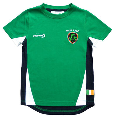 Emerald Green Ireland T-Shirt With Shamrock Crest And Navy Underarm Design