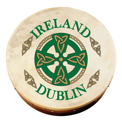 12" Bodhran With Dublin Celtic Cross Design  Comes With Beater