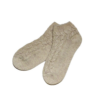 Aran Traditions Chunky Knitted Cable Pattern Ankle Socks, Cream Colour