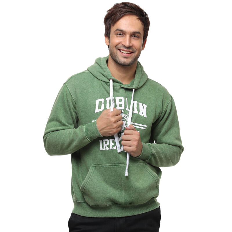 Pullover Hoodie With Dublin Ireland Est 988 Print  Green Colour