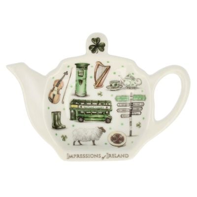 Impressions Of Ireland White And Green Teabag Holder With Irish Motifs