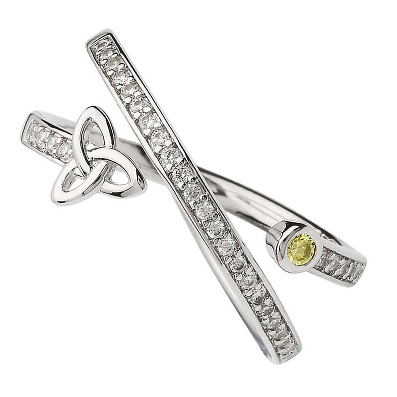 Silver X Over Trinity Ring With Row Of Cz'S