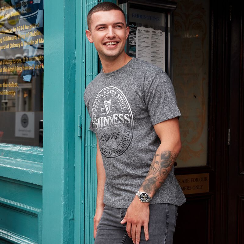 Black Official Guinness Stamp Round Neck T-Shirt  Grey Colour