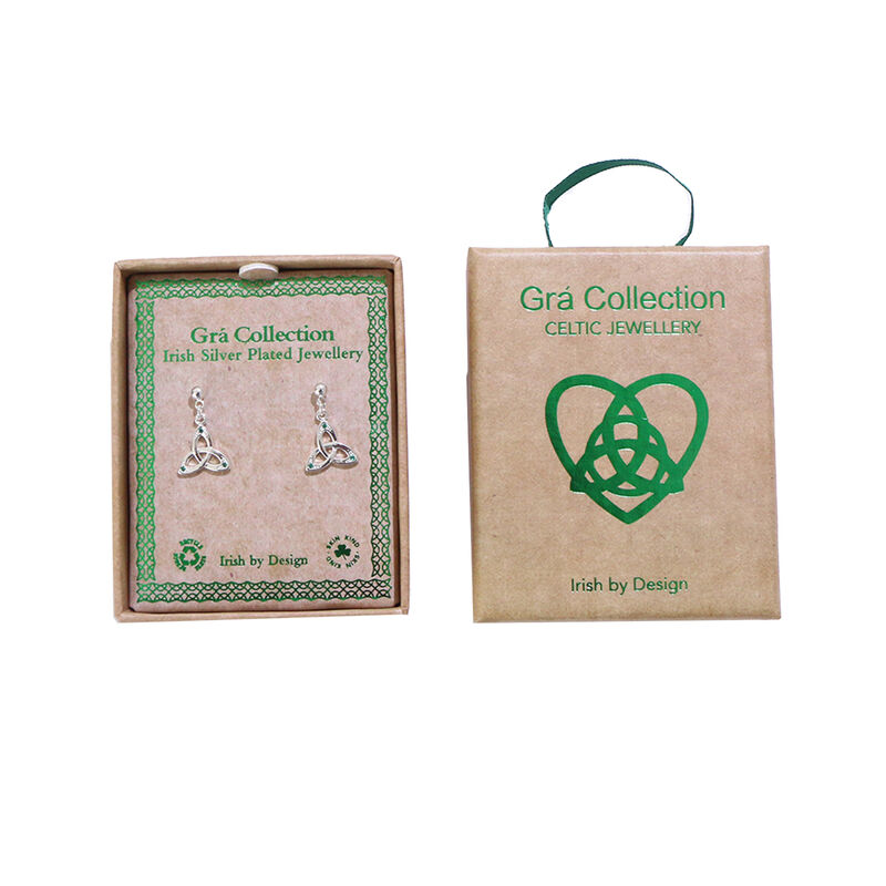 Grá Collection Silver Plated Trinity Knot With Mini Green Cubic Zirconia Stones Earrings