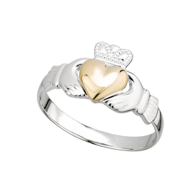 Hallmarked Sterling Silver Gold Heart Claddagh Ring