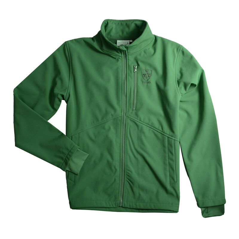Green Soft Shell Trim Zip Jacket With Shamrock Sprig Crest