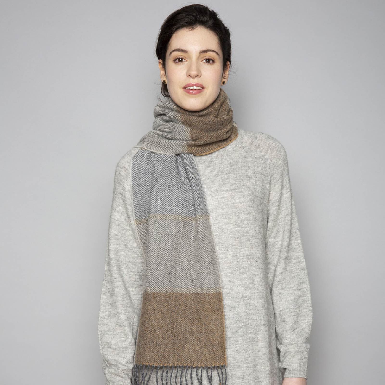 Shrug shoulders Normal Outboard Buy Foxford Classic Woollen Scarf With Rolled Fringe Grey/Camel Colour |  Carrolls Irish Gifts
