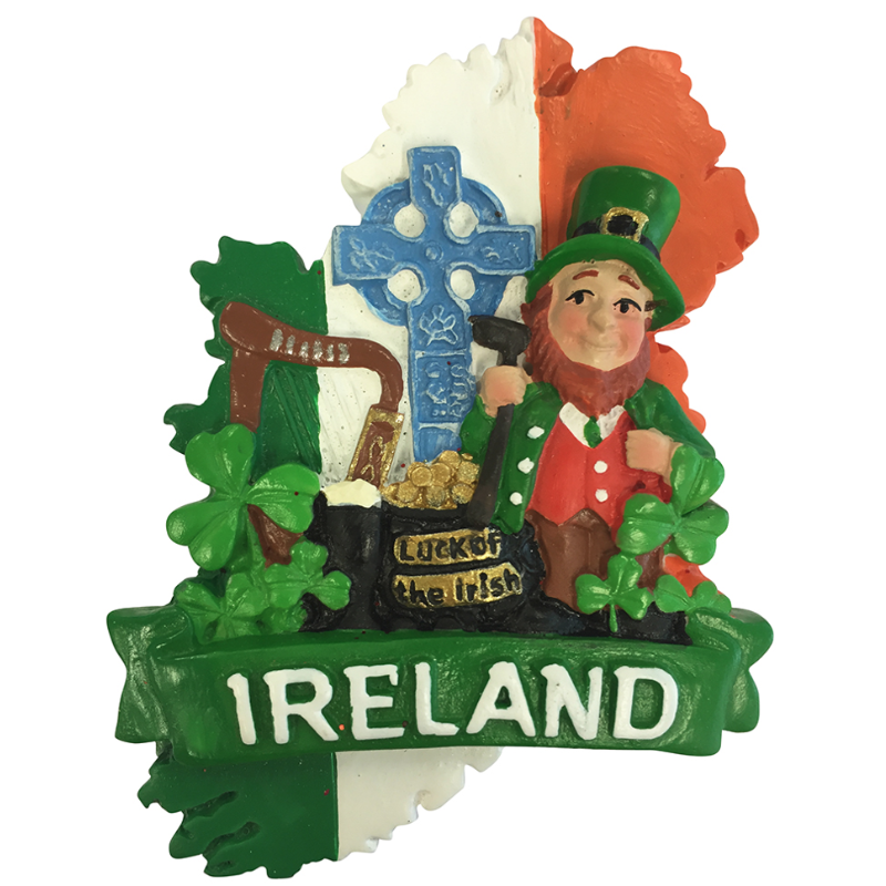 Map Of Ireland Tri Colour Magnet With Icons Of Ireland
