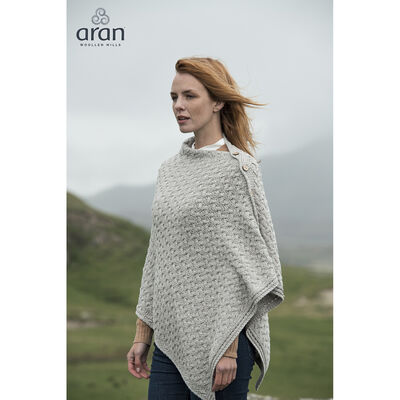 Aran Super Soft Merino Buttoned 3-Ways-to-Wear Cape Grey Colour