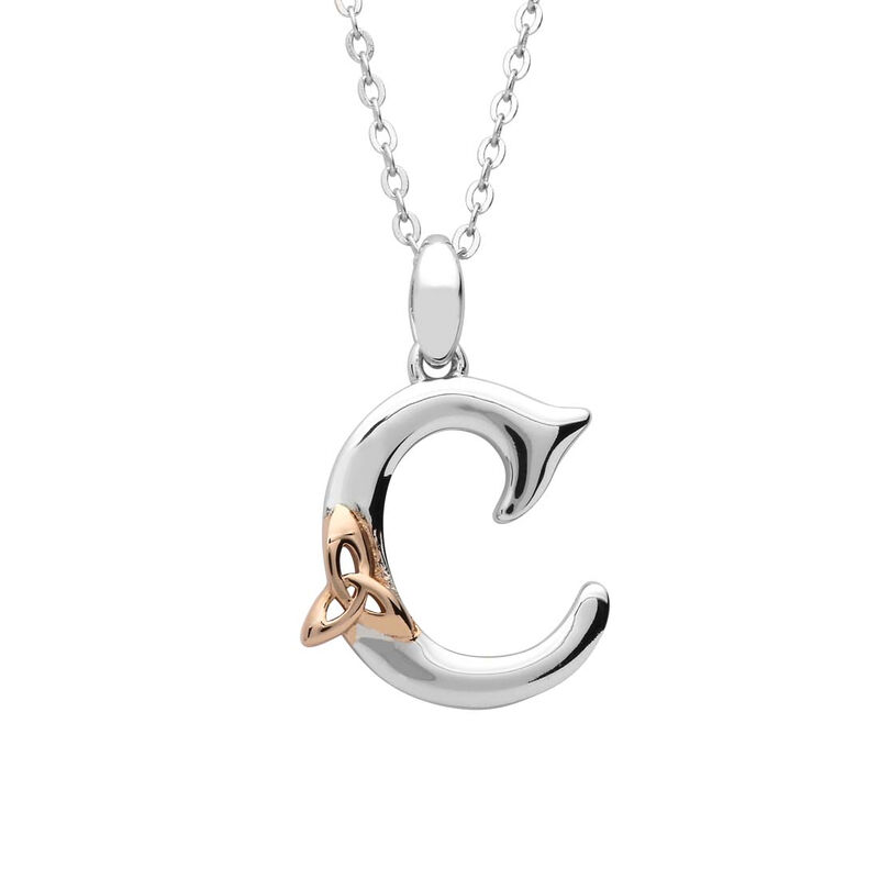 Hallmarked Sterling Silver Alphabet Pendant With Rose Gold Trinity Knot Design