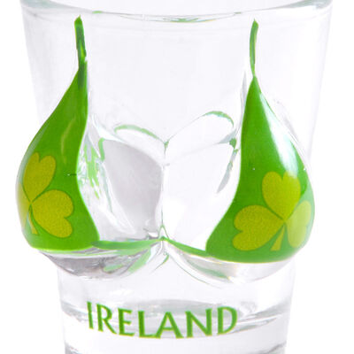 Irish Novelty Souvenir Shot Glass With Green Shamrock Bikini Design