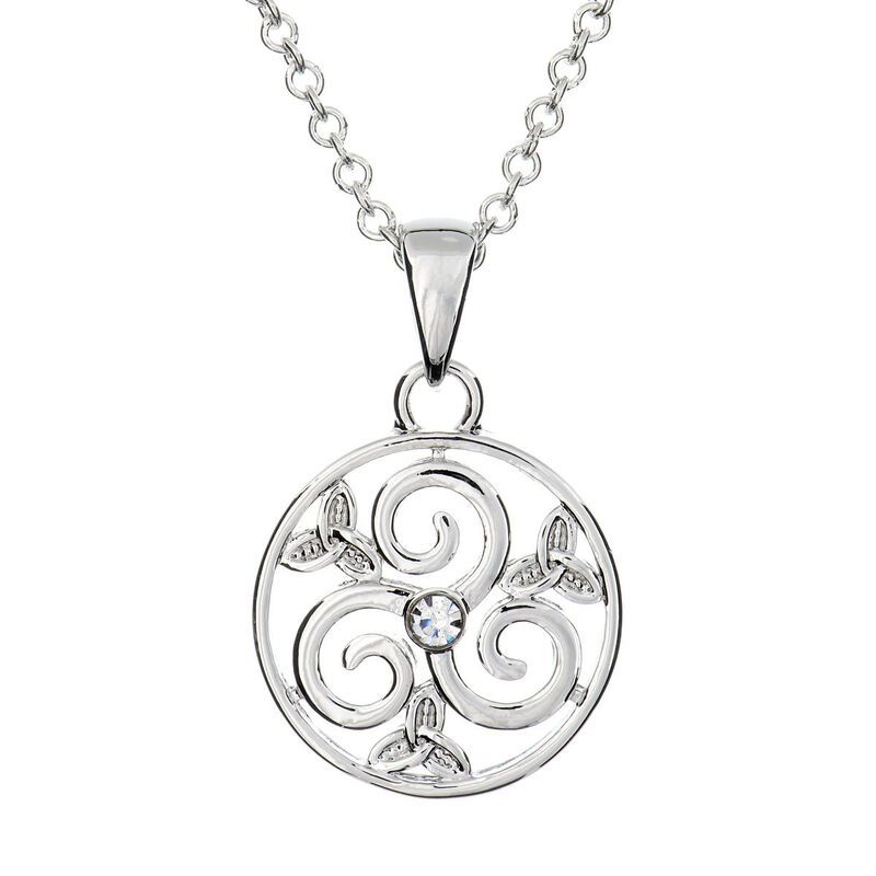 Silver Plated Carrick Silverware Triskell With Celtic Knot In Circle Pendant
