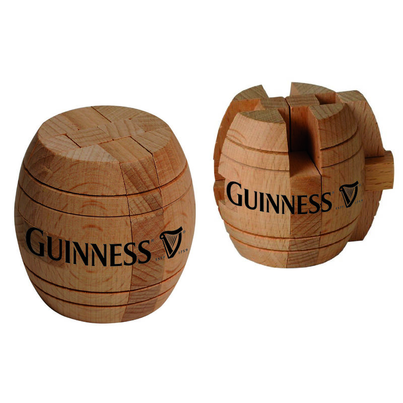 Official Guinness Wooden Barrel Puzzle Game With A Harp Design