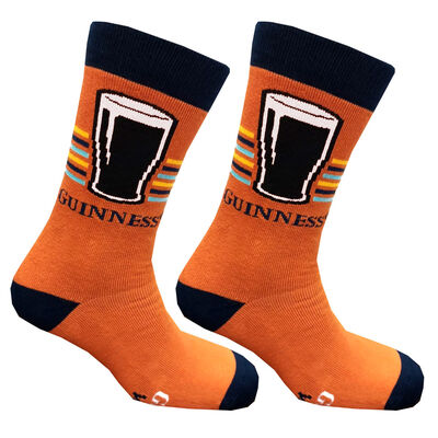 Official Guinness 'Only A Guinness Will Do' Socks With Pint Design, Orange & Navy Colour