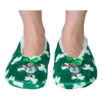 Seamus The Sheep Fleece Lined Slippers With White Shamrock Design