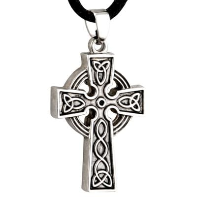 Pewter Style Celtic Cross Designed Pendant With Trinity Knots