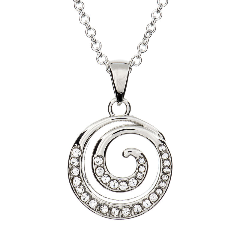 Silver Plated Carrick Silverware Large Spiral with Cubic Zirconia Stones Pendant