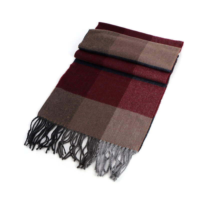 Irish Knitted Designed Authentic Tweed Scarf With Maroon and Navy Check Pattern