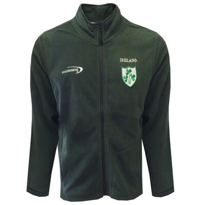 Ireland Full length Zip Fleece  Jacket With Shamrock Crest Design, Bottle Green Colour
