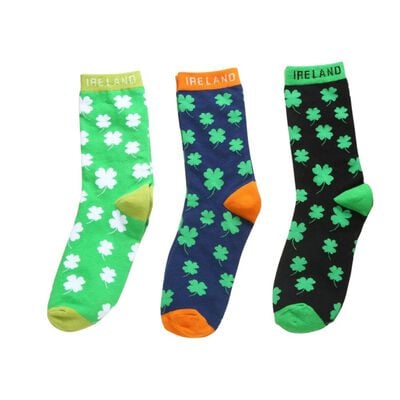 Green Black and Orange Shamrock Socks 3 Pack